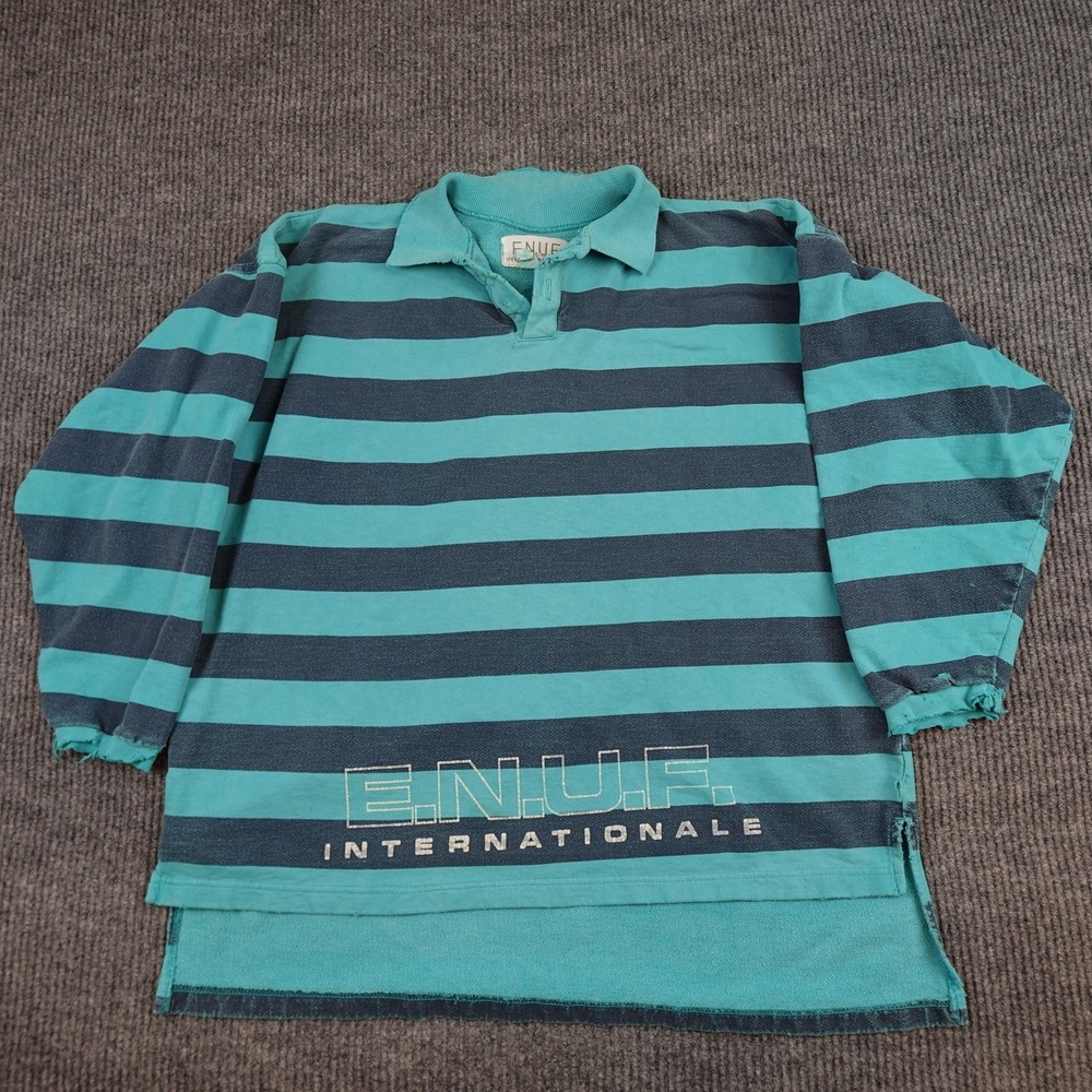 E.N.U.F. Internationale Rugby Polo Shirt Mens XL Blue Stripe Long Sleeve USA